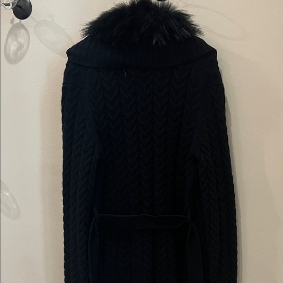 Theory Black Wool-Cashmere Blend Cardigan with Removable Faux Fur Collar - Picture 6 of 8